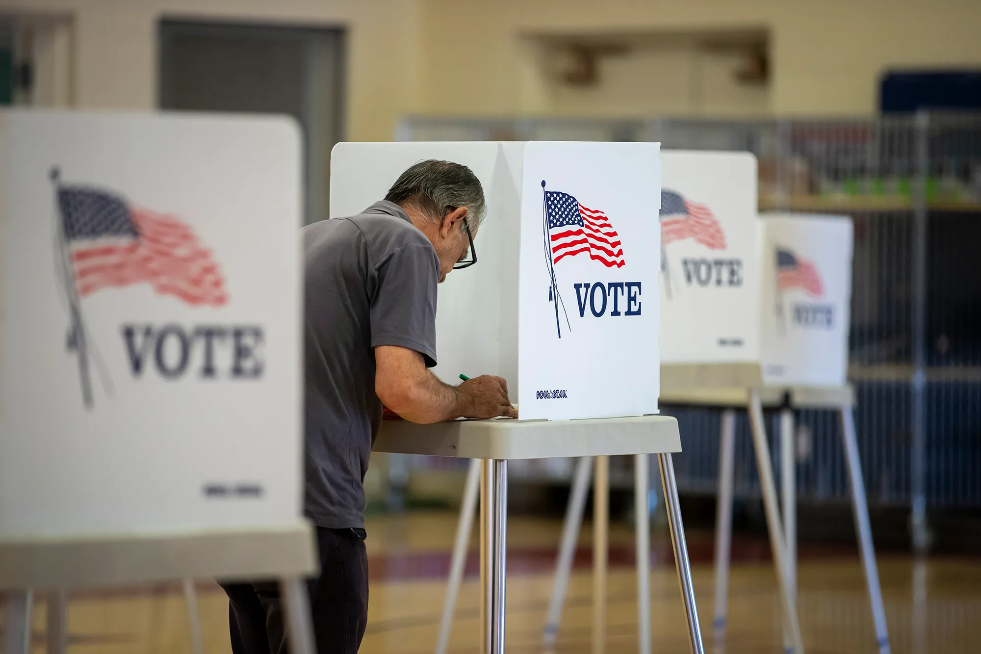 Election polling place with voting station setup, Fresno County deployment