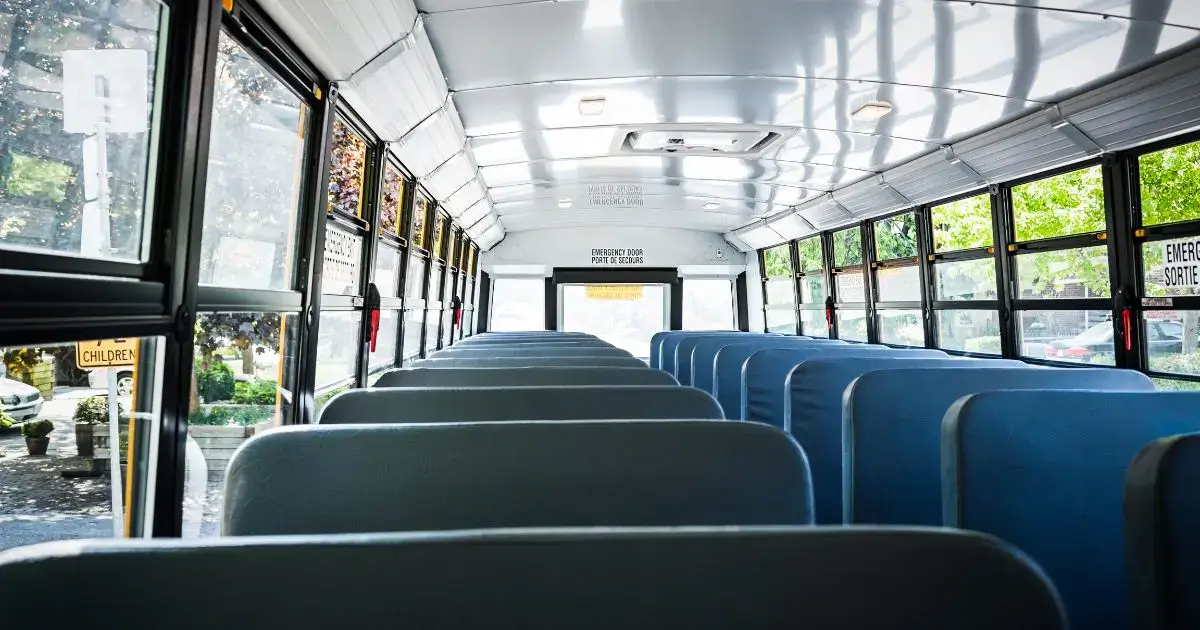 Inside empty school bus