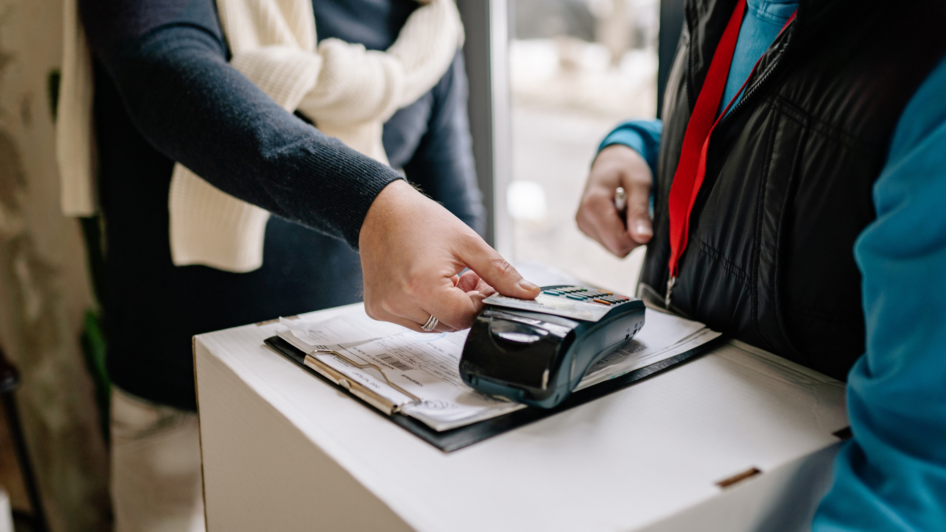 Pop-up retail event with point-of-sale and customer registration in operation