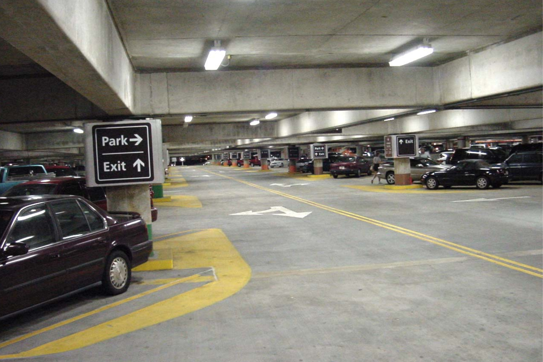 Inside parking garage