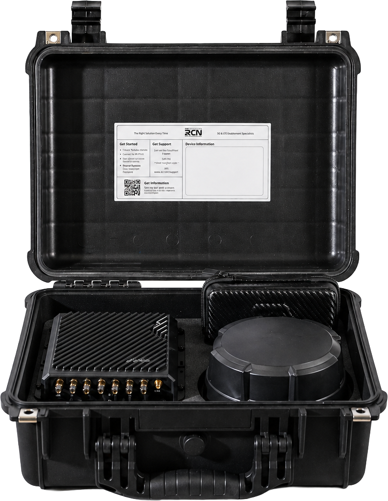 Cradlepoint R1900 portable network kit (PNK) in rugged case with antenna and router visible, studio product image