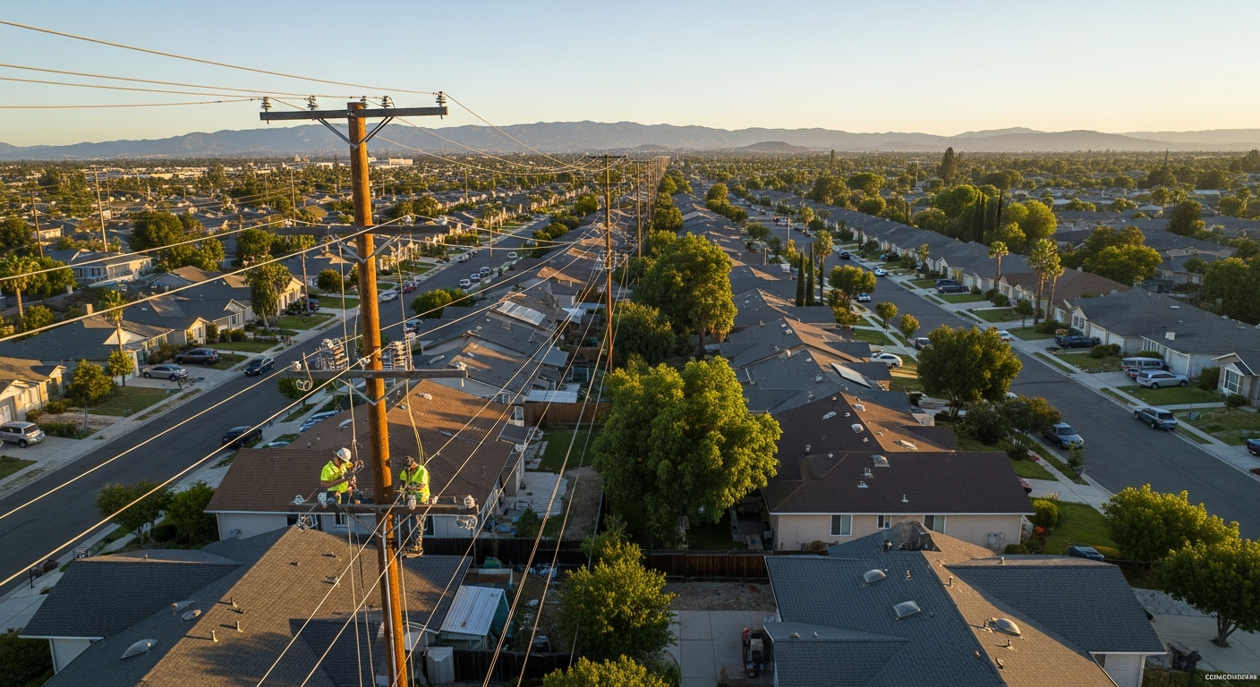 AT&T fiber optic cable infrastructure being installed alongside aging copper telephone poles in California ahead of June 2027 POTS service discontinuation AT&T fiber optic cable infrastructure being installed alongside aging copper telephone poles in California ahead of June 2027 POTS service discontinuation